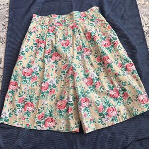 Vintage Woolrich Floral Linen Blend Pleated Shorts Pink Rose Cottagecore Size 10